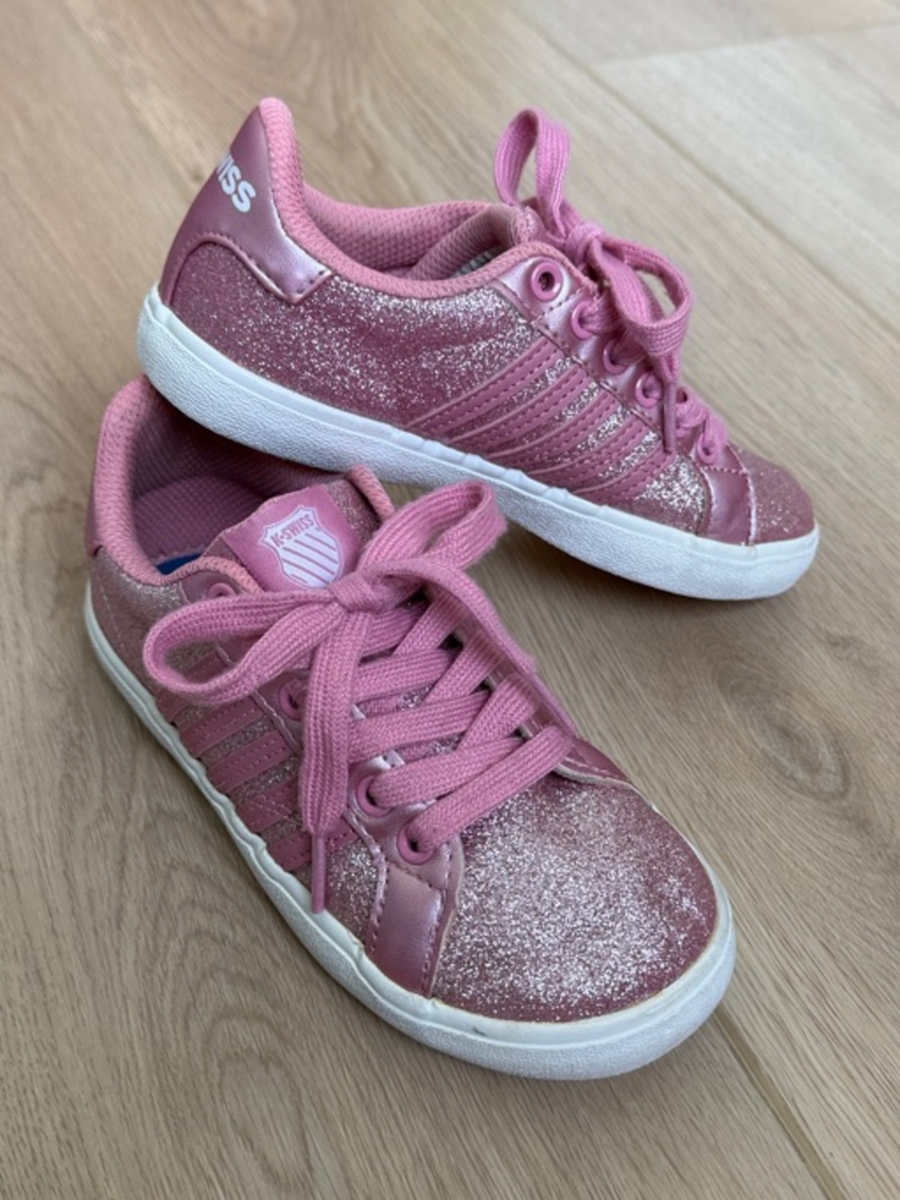 Sparkly Pink Glitter Sneakers K-Swiss Low Top Princess Shoes Girls Size 13